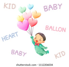 Kids catch balloons floating in the sky and have text around them vector