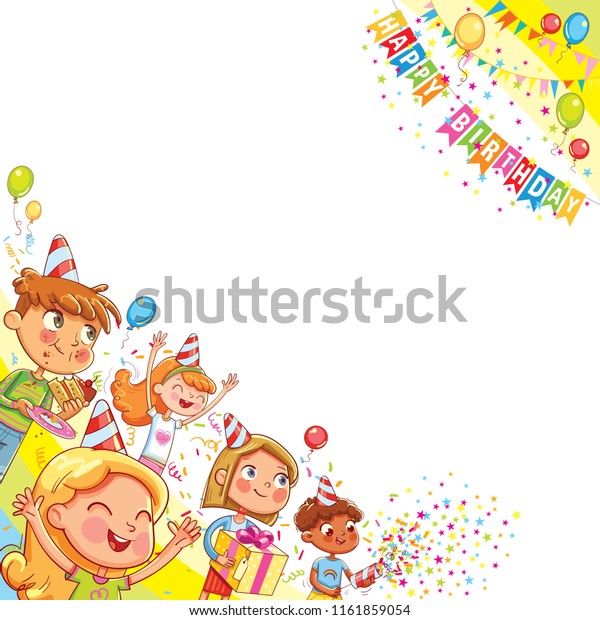 Image Vectorielle De Stock De Enfants Celebrant L Anniversaire Avec Un Cadeau