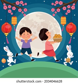 kids celebrating mid autumn characters