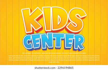 Kids center editable text effect template with 3d style use for logo and business brand