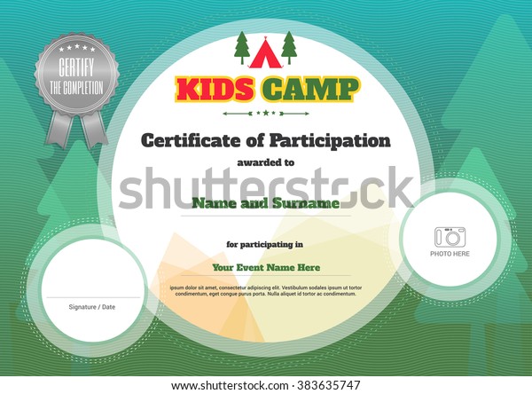 Kids Certificate Template Vector Camping Participation Stock Vector ...