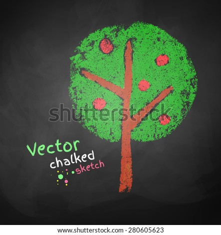 Kids Chalked Drawing Apple Tree Stock Vector Royalty Free