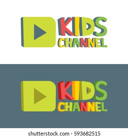 Kids channel funny letters. Cartoon Logo template vector illustration.