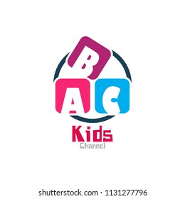 Kids Channel Logo icon template. Kids play emblem. Alphabet abc. Vector illustration