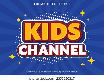 kids channel text effect template design with 3d style use for business brand and logo