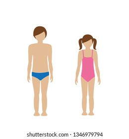 Kids Character Boy And Girl In Bathing Suit Isolated On White Background Vector Illustration EPS10