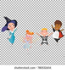 kids character in costume vector concept on transparent background. Cute Halloween kids set. Vector Illustration. - stock vector