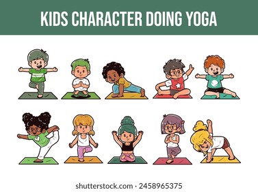 Personaje de los niños haciendo yoga conjunto de Ilustración vectorial