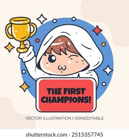 Kids character with the first champion theme vector illustration