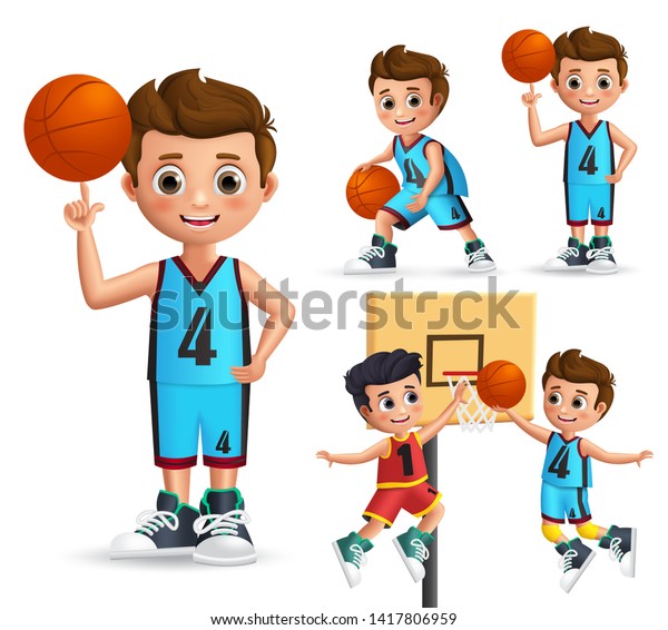 Kids Character Playing Basketball Vector Set Stock Vector Royalty Free