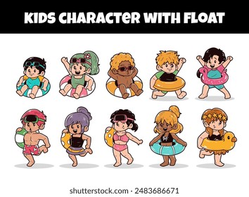 Kids character set with float vector illustration