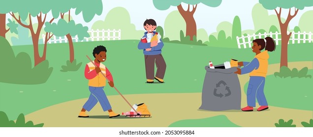 Kids Characters Collect Litter Into Trash Stock Vector (Royalty Free ...