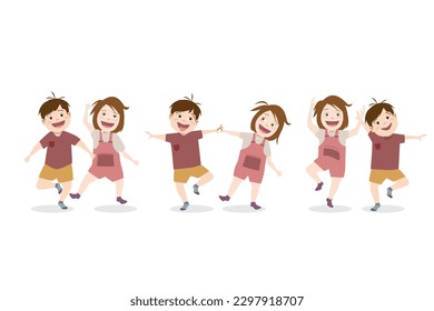 Kids characters with various gestures.
Isolated cute boy and girl illustration set on white background