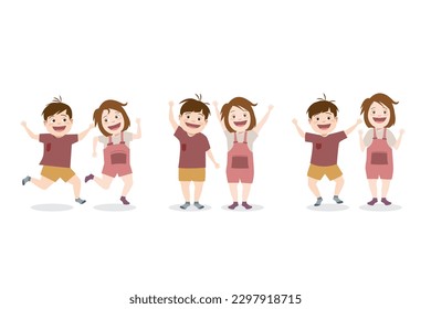 Kids characters with various gestures.
Isolated cute boy and girl illustration set on white background