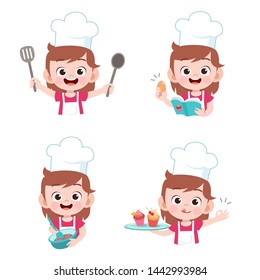 Kids Chef Cooking Vector Illustration