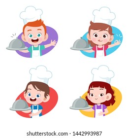 kids chef cooking vector illustration