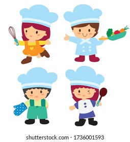 Kids chef with hat character set