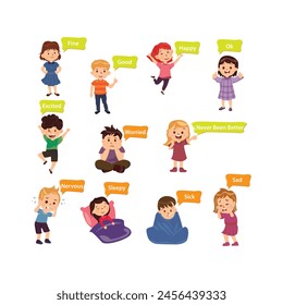 Kids Child Expressions Set. Vector Illustration 