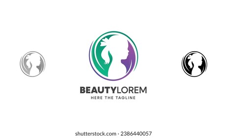 Kids childcare negative space logo template. Leaves beauty little girls design vector silhouette. 