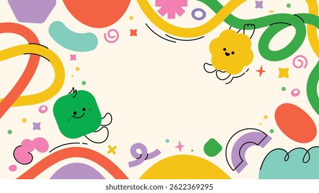 Vetor de fundo para crianças e crianças. Divertido Desenho infantil mão desenhado rabiscar. Design de desenho animado divertido para design de embalagem, papel de parede e impressão.