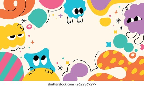 Kids and children background vector. Fun Childish hand drawn doodle design. Playful cartoon design for packaging design, wallpaper and print.