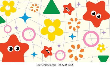Vetor de fundo para crianças e crianças. Divertido Desenho infantil mão desenhado rabiscar. Design de desenho animado divertido para design de embalagem, papel de parede e impressão.