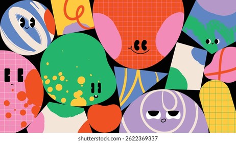 Niños y niños Vector de fondo. Divertido diseño de doodle dibujado a mano infantil. Diseño de dibujos animados juguetón para el diseño de embalaje, Fondo de pantalla e impresión.