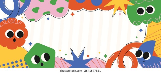 Kids and children background vector. Fun Childish hand drawn doodle design. Playful cartoon design for packaging design, wallpaper and print, back to school.