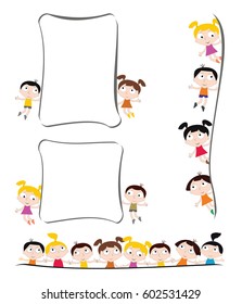 Kids and children behind Placard, vector