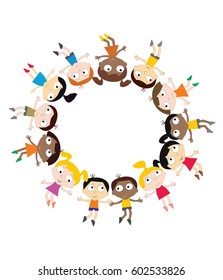 Kids and children behind Placard, vector.