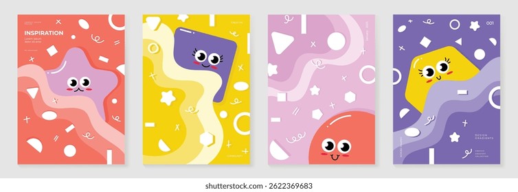 Kids and children cover design vector. Fun Childish hand drawn doodle design background. Playful poster  design for packaging, wallpaper and print.