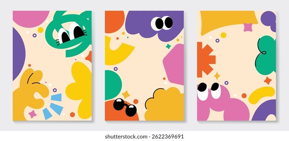 Kids and children cover design vector. Fun Childish hand drawn doodle design background. Playful poster  design for packaging, wallpaper and print.