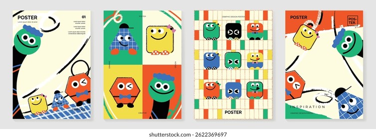 Kids and children cover design vector. Fun Childish hand drawn doodle design background. Playful poster  design for packaging, wallpaper and print.