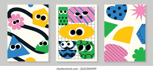 Kids and children cover design vector. Fun Childish hand drawn doodle design background. Playful poster  design for packaging, wallpaper and print.