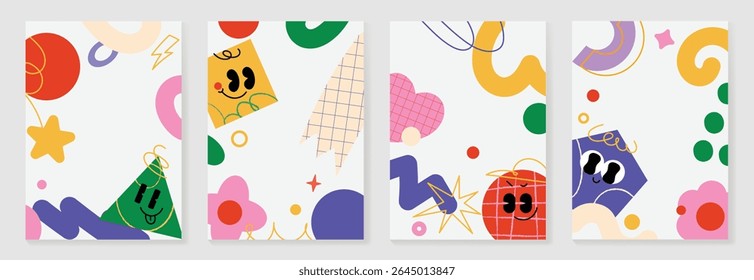 Kids and children cover design vector. Fun Childish hand drawn doodle design background. Playful poster  design for packaging, wallpaper and print.