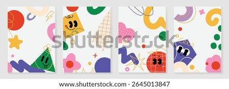 Kids and children cover design vector. Fun Childish hand drawn doodle design background. Playful poster  design for packaging, wallpaper and print.