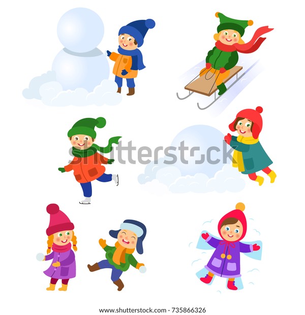 Kids Children Doing Winter Activities Play Stock Vector (Royalty Free ...