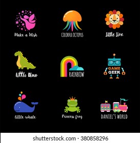 Kids, children icons and logos, childhood elements