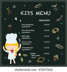 Kids and children meal menu vector template