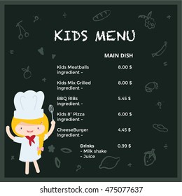Kids and children meal menu vector template