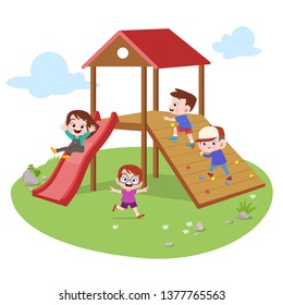 kids children playing playground vector illustration