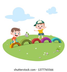 kids children playing playground vector illustration