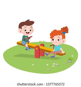 kids children playing playground vector illustration