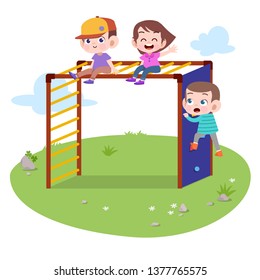 kids children playing playground vector illustration