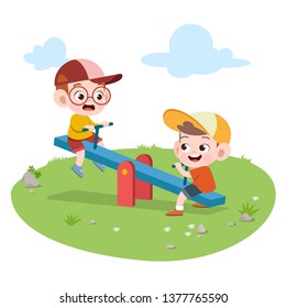 kids children playing playground vector illustration