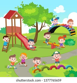 kids children playing playground vector illustration