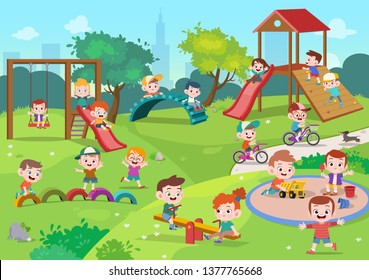 kids children playing playground vector illustration