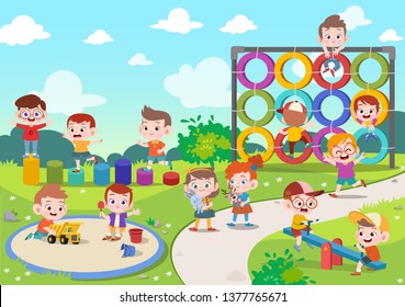 Kids Children Playing Playground Vector Illustration Stock Vector ...