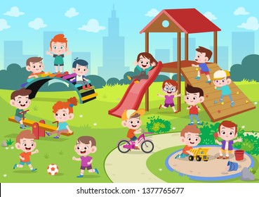 Kids Children Playing Playground Vector Illustration