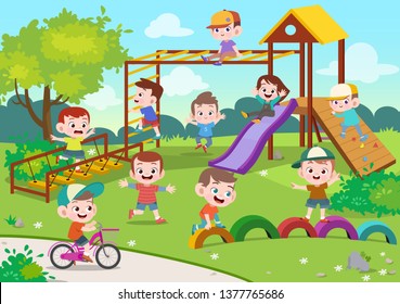 kids children playing playground vector illustration